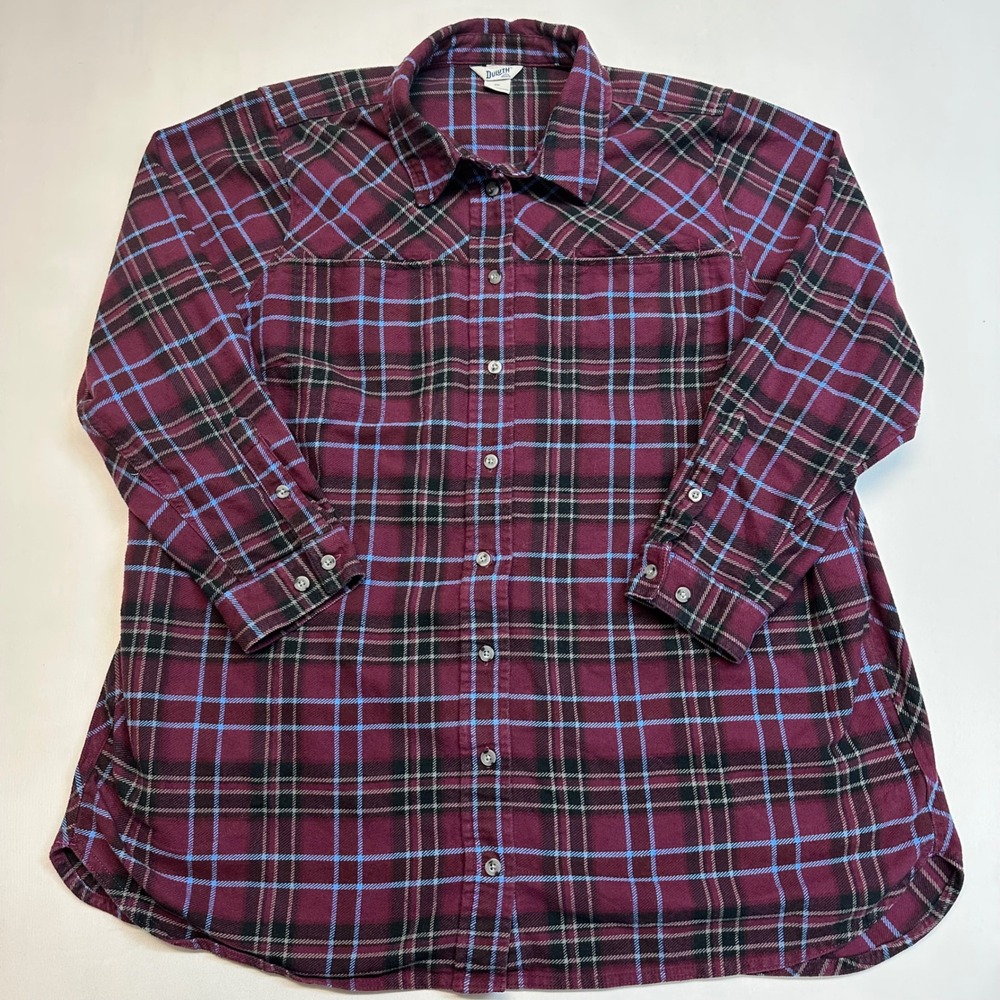 Duluth Trading Co Plaid Flannel Shirt Womens 2XL Burgundy‎ Long Sleeve Button Up - Picture 2 of 7